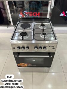 Gazinière 4 feux STech 60x60 avec four - Inox - Sécurité intégrée